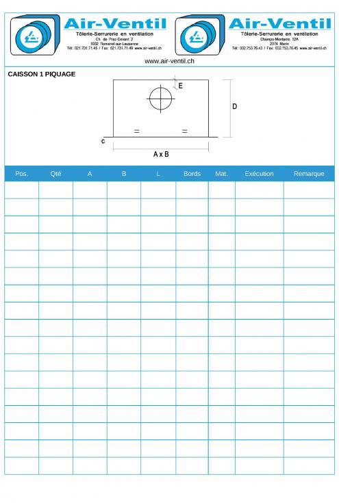 Formulaire - Caisson 1 piquage