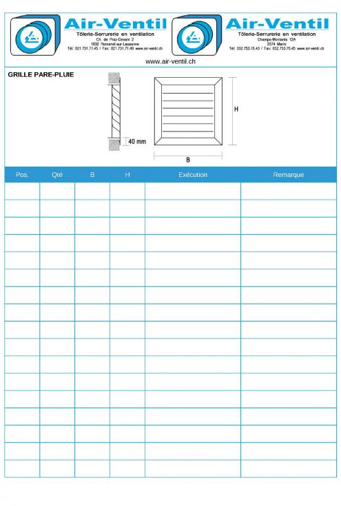 Formulaire - Grille pare-pluie